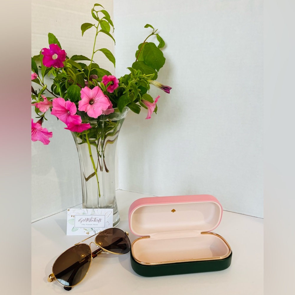 KATE SPADE Sunglass/Eye Case “Hello Sunshine”Pink/Green/Rose Gold - Picture 1 of 11